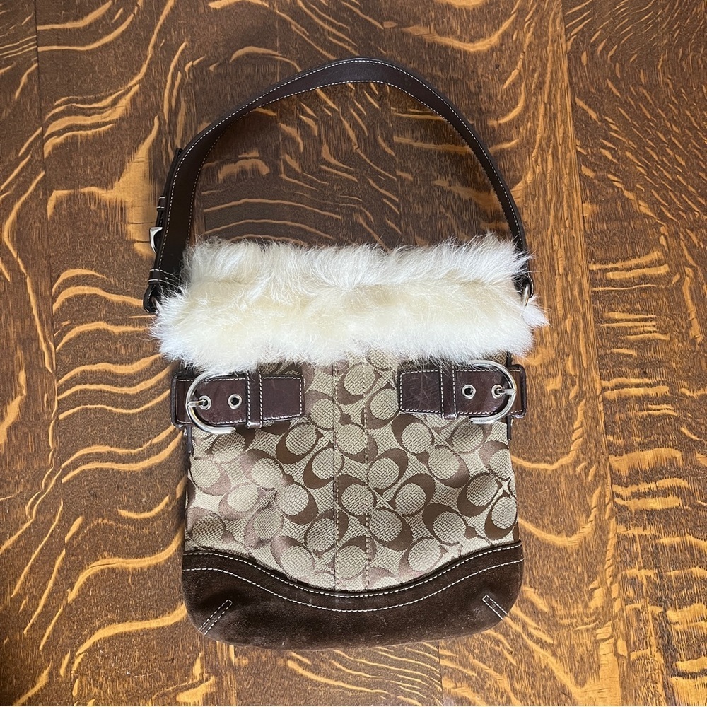 Coach Brown and Cream Signature C Patterned Shoulder Bag - Picture 3 of 12